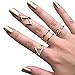 WEHOPS® High Fashion Metal Rings Set 5pcs Punk Rock Style Fashion Jewelry Accessories for Women/Girls Stack Rings Leaf V Rhinestone Joint Rings Knuckle Nail Ring Set W1 Gold