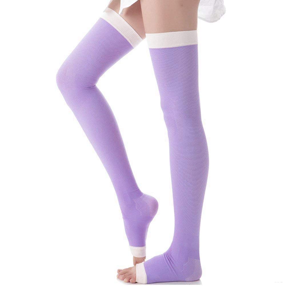 FSSTUD Women's Slimming Compression Socks Stockings Sleep Overnight Thigh High Leggings Socks Open Toe Socks Purple