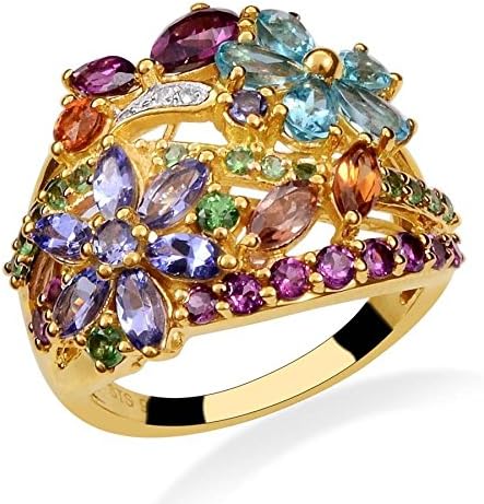 925 Sterling Silver Round Rhodolite Garnet, Multi Gemstone Fashion Ring For Women Size 7
