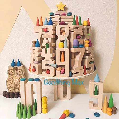 MerryHeart Wooden Montessori Number Blocks, Large 110 Numbers Stacking