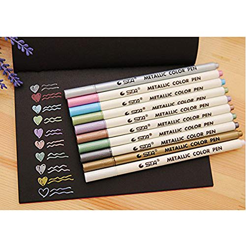 Vstoy Metallic Paint Markers Pens - Medium Point Metal Art Permanent Marker Set For Glass Paint, Gift Card Making (White suit) - Thumbnail 5