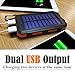 Solar Charger, Frolk Solar Power Bank 10000mAh. Waterproof Portable External Cell Phone Dual USB Battery Charger with Solar Panel,Dual LED Light,Compass for iPhone, iPad, Android Cell Phones