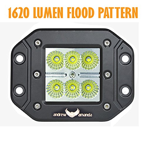 18w Square LED Work/Driving Light - Flush Mount - Flood Pattern