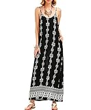 Maygold Womens Beach Boho Casual Maxi Dresses Spaghetti Strap Floral Pockets Long V-Neck Sundress
