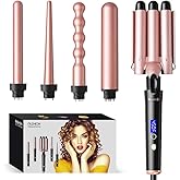 Bo'laiya 5 in 1 Curling Wand Set with Temperature Display, Curling Iron Set with 5 Interchangeable Ceramic Curling Wands, Instant Heat Up, Suitable for All Hair Types (Rose Gold)