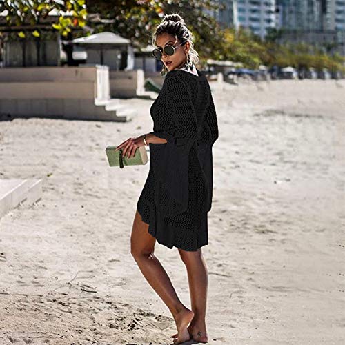 Women's Bathing Suit Cover Up Swimsuit Beachwear Bikini Swimwear Crochet Lace Long Dress Beach Cover Ups(570 Blcak) - Thumbnail 3