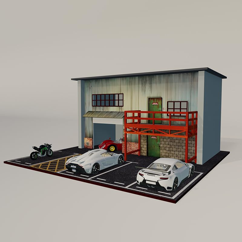1:64 Scale Diorama US Garage Scene Light-up 3D Build for Car Model Parking Lot