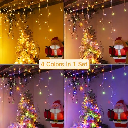 Ollny Icicle Lights Outdoor 306LED 25FT, Color Changing Christmas Light with 11 Modes Timers