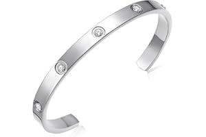 GENERIC BOLAGTIER Gold Plated Bracelet with Cubic Zirconia Stones Stainless Steel Bangle Minimalist Cuff Love Charm Bracelets for Women