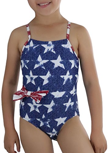 ToBeInStyle Girls' Square Neck Side Bow Swimsuit - Star - 8-9