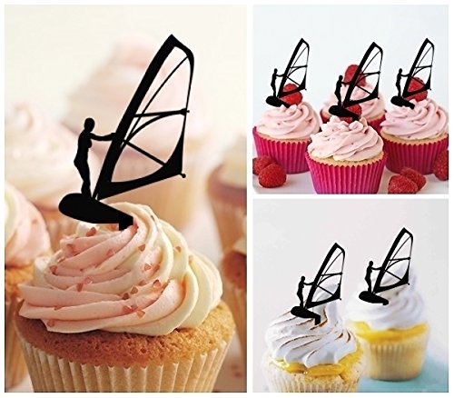 TA0016 Windsurfing Silhouette Party Wedding Birthday Acrylic Cupcake Toppers Decor 10 pcs