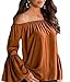 ZJCT Women's Off Shoulder Bell Sleeve Pleated Loose Blouse Top