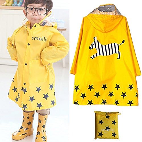 Kid Rain Coat ,Cartoon Waterproof Children's Raincoat Lightweight for Ages 3-12 Years Old Girls and Boys 4 Size,(Yellow -M)