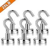 CASEYSD 6PCS Magnetic Hooks, Premium 25LB Neodymium Heavy Duty Magnetic Hooks，Indoor/Outdoor Magnet Hanging Hook for Home, Kitchen, Workplace, Office and Garage