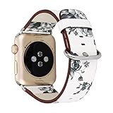 MagicFeel Floral PU Leather Apple Watch Band 38mm, Replacement Strap Wrist Watch Band for Apple Series 1 Series 2 Series 3 2017 (White with Grey Flower-38mm)