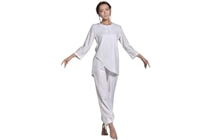 KSUA Womens Martial Arts Uniform Kung Fu Clothes Cotton Tai Chi Clothing Exercise Suit with Three-Quarter Sleeves