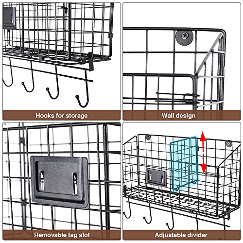 Extra Large Wire Basket Desk Organizer with Adjustable Divider and Tag Slot by Xcosrack , Wall