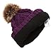 Women's Winter Fleece Lined Cable Knitted Pom Pom Beanie Hat with Hair Tie.(Purple)