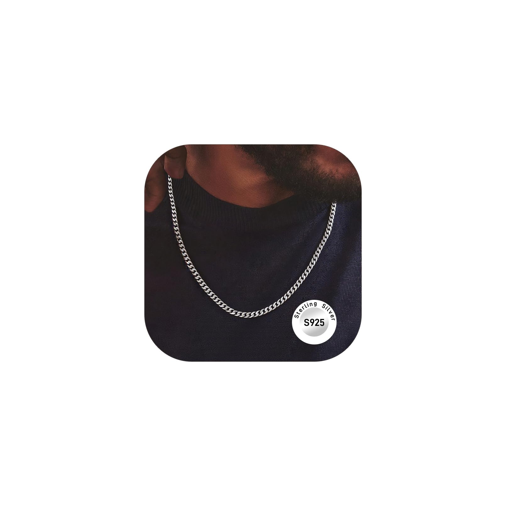 Necklace for Men Cuban Chain 3mm Mens Chains 28'' Silver Chains for Women Sterling Silver Mens Necklaces