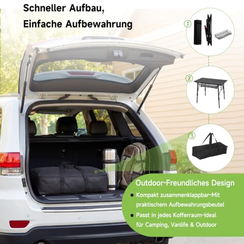 HAUSPROFI Camping Table Foldable Aluminium Height Adjustable 93 x 53 cm Folding Table with Roll-Up Table Top Carry Bag & Mesh Bag for Camping Picnic Garden Balcony Outdoor Black Model 2026