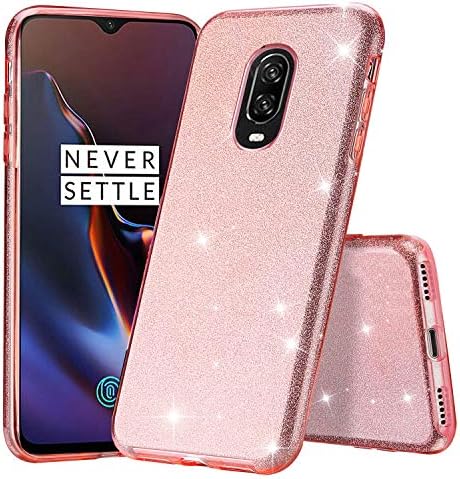 OnePlus 7 Case, Tsjwee Glitter Slim Bling Crystal Clear 3 Layer Hybrid Protective Case Anti-Scratches Cover for 1+ 7 2019 Release -Pink