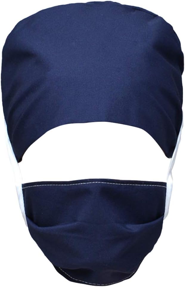 Rong Scrub Cap Surgical Bouffant Paytail Scrub Hat Adjustable Turban Cap with Sweatband and Cotton Mask for Women Men