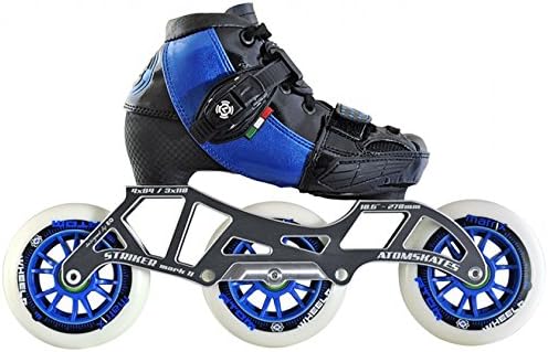 Luigino Atom Kid's Adjustable Challenge 3-Wheel or 4-Wheel Inline Speed Skate Package with Striker Frame, Atom Matrix Wheels- 3x100 Blue Small (13J-2)