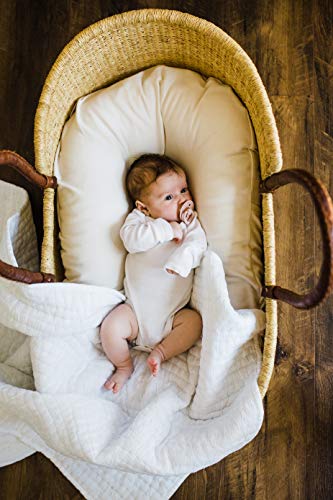 Moses basket, African Moses basket with brown leather handle, Baby bassinet