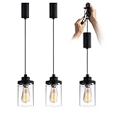mirrea H Type Cord Adjustable Black Track Lighting Pendant with Clear Glass Shade Pack of 3