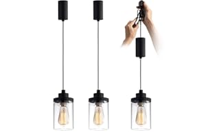 mirrea H Type Cord Adjustable Black Track Lighting Pendant with Clear Glass Shade Pack of 3
