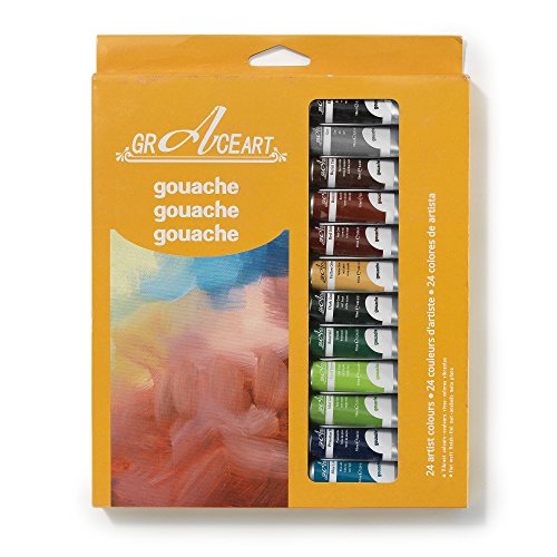 Grace Art Gouache Paint Set - 24 Vivid Colors, 10 ML Tubes - Ideal For Beginners, Students Or Artist - Excellent Coverage On Paper, Canvas, Wood, Fabric And More .....