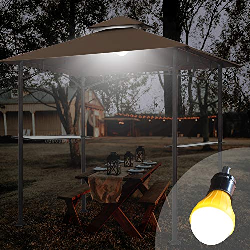 Keymaya 8x5 Grill Gazebo Shelter for Patio and Outdoor Backyard BBQ's, Double Tier Soft Top Canopy and Steel Frame with Bar Counters, Bonus LED Light X2 (Brown)