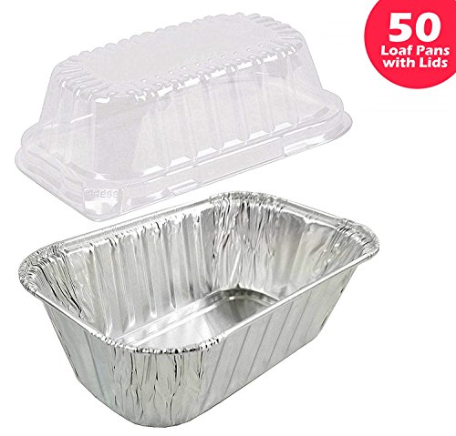 1 lb. Aluminum Foil Small Mini-Loaf Bread Pan w/Clear Dome Lid (Pack of 50 Sets)