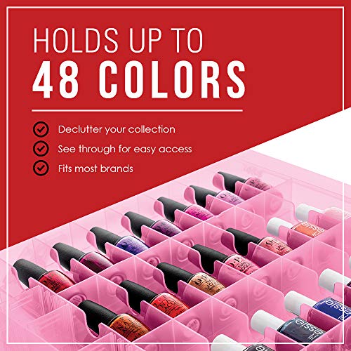 Nail Polish Organizer by SOLID Beauty Concepts - Declutter, Get Organized & See Your Full Collection - Portable Case w/ Handle & Double Locking Lid. 48 Slot Nail Polish Storage & 2 Tool Compartments