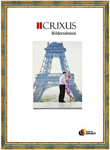 Crixus40 Real wood picture photo frame for 70 x 97 cm pictures, color: antique Green Gold baroque, solid wood frame, custom-made with anti-reflective acrylic glass and MDF rear panel, frame width: 40mm, outside dimension: 76,9 x 103,9 cm