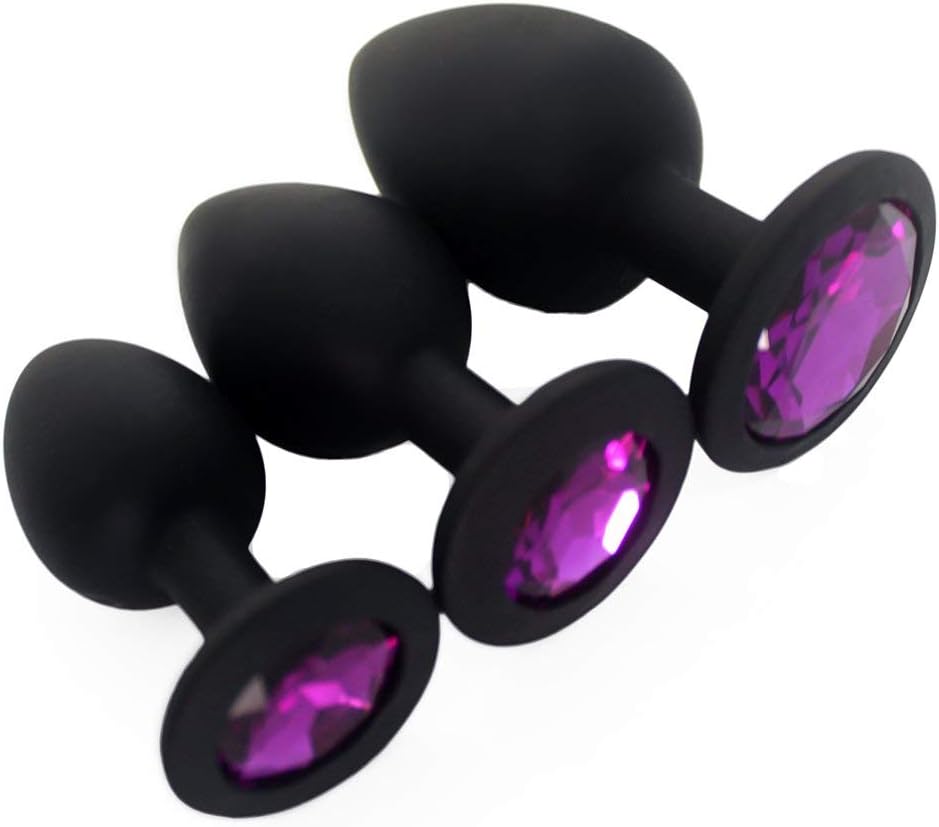OP53-3Pcs 3Size Silicone Bùtţ'plùgs Women's Massage Tool, Beginner's Set with Purple Gem (Purple1)