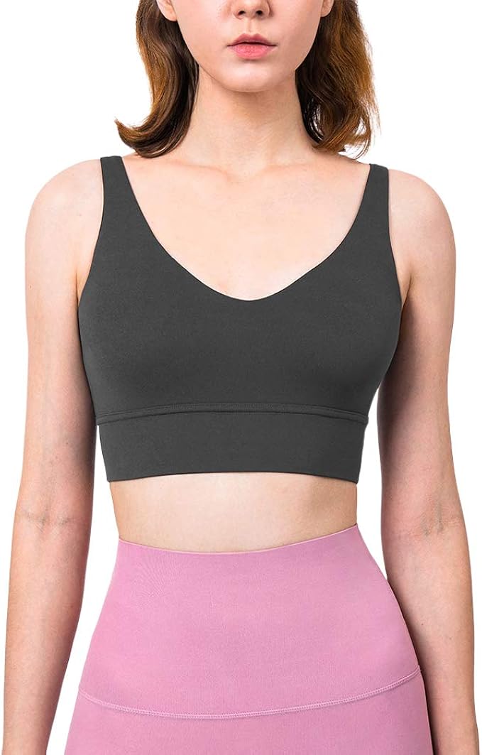 WX1267 Women V Neck Sports Bra Brushed Naked Feeling Yoga Bra at Amazon Women’s Clothing store