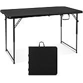 Byliable Folding Table 4 Foot Portable Heavy Duty Plastic Fold-in-Half Utility Table Small Indoor Outdoor Adjustable Height F