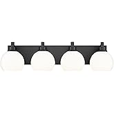 METWET Bathroom Light Fixtures, 4 Light Matte Black Vanity Light, 26 Inch Modern Wall Sconces with Globe Milk White Glass Sha