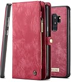 XRPow Galaxy S9 Plus Case Wallet, S9+ Detachable Slim Cover, Premium Leather Folio Magnetic Wallet Protection Card Slot Holder Removable Back Shell Carrying Cover for Samsung Galaxy S9 Plus RED