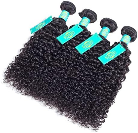 Brazilian Curly Hair Weave Bundles 8A Unprocessed Brazilian Virgin Human Hair Exrensions Kinky Curly Bundle Deals Natural Color Can Be Dyed and Bleached Tangle Free (14 14 14 14)