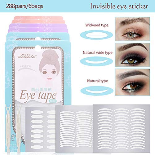 288pairs/6pack Natural Invisible Side Sticky Double Eyelid Tape Stickers Medical Fiber Eyelid Lift Strip Instant Eyelid Lift Without Surgery Perfect for Hooded Droopy Uneven Mono-Eyelids
