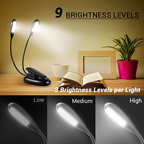 MustWin 12 LED Clip On Book Light, Rechargeable Reading Light 9 Levels Brightness, Music Stand Light Travel Lamp for Kids, eBook Readers, Music Players with USB Cable - Thumbnail 3