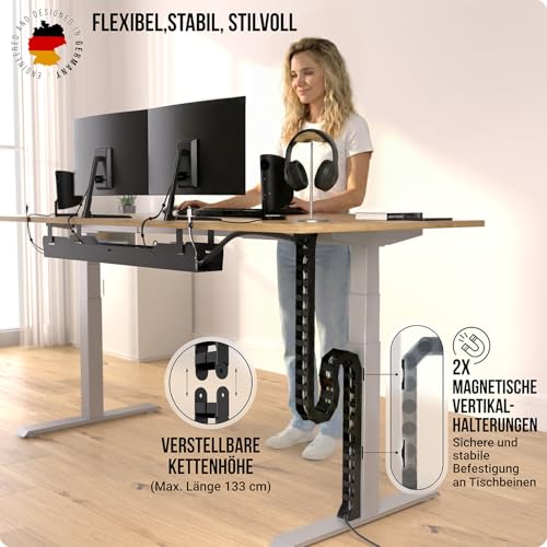 Cable Management Desk, Flexible Cable Loop, Robust Cable Chain, Flexible Cable Duct for Ideal Desk, Cable Management and for Height-Adjustable Desks (Black)