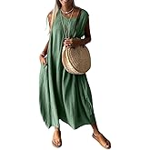 chouyatou Women's Summer Sleeveless Linen Tank Dress Casual Loose A-Line Midi Long Beach Dress