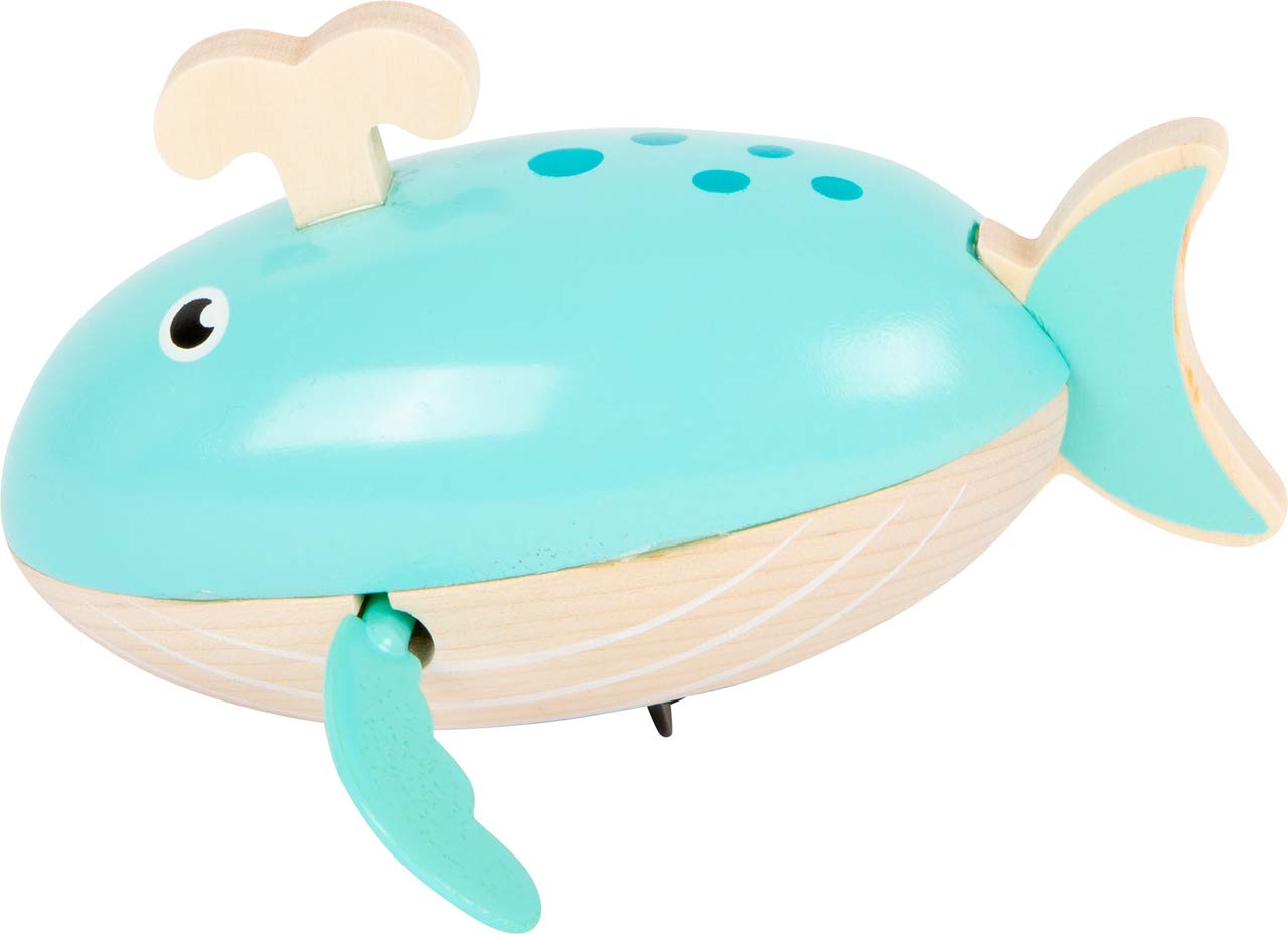 small foot 11659 Water Toy Wooden Wind-Up Whale, wind-up toy for the water, for children aged 24+ months