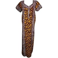 Mogul Interior Womens Caftan Nightgown Cotton Batik Print Button Front Casual Kaftan Maxi Dress L