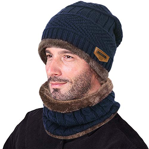 VBIGER-Wintermuetze-Strickmuetze-Warme-Beanie-Winter-Muetze-und-Schal-mit-Fleecefutter-fuer-Damen-und-Herren