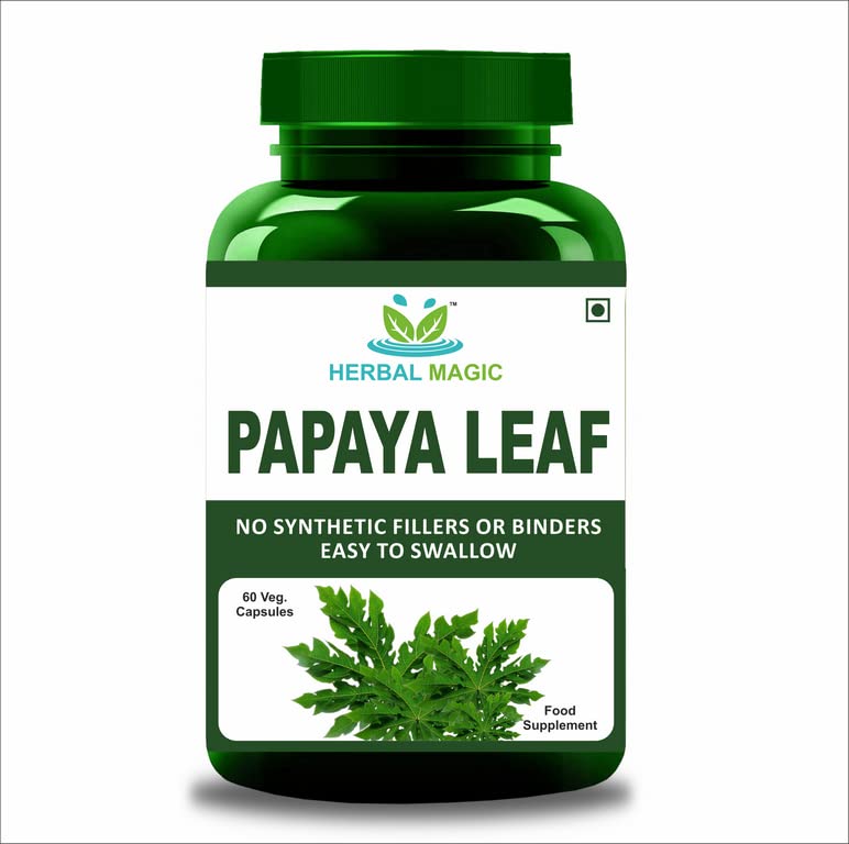 Herbal Magic Natural Papaya Leaf (Carica Papaya) 60 x 500 mg Veg Capsules - Rich, Revered & Prized herb in Ayurveda - Whole Leaf Used - No Fillers & Preservatives (Pack of 1)