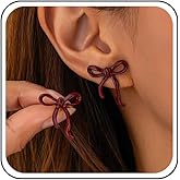 Yheakne Vintage Red Bow Ribbon Earrings Irregular Red Bowknot Earrings Enamel Burgundy Bow Stud Earring Hollow Bow Tie Earring Jewelry for Women